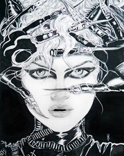 Ink Drawing Superhero DC Comics Cat Woman Black and White - 8x10 Archival Print