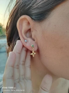 Natural Peridot Gemstone Earring Dangling Leaf Design 925 Silver Earrings - Picture 1 of 4