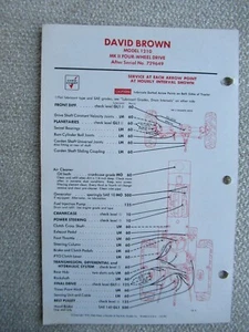David Brown Model 1210 MK II 4WD Tractor Lubrication Service Chart Data Card - Picture 1 of 2