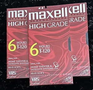 3 Maxell VHS High Grade Tapes T-120 6 Hours Video Cassette Blank Sealed New - Picture 1 of 1