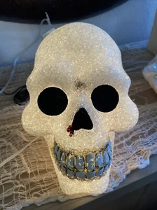 Melted Plastic Halloween Skeleton Jack O Lantern Popcorn Pumpkin Lights up! - Picture 1 of 2