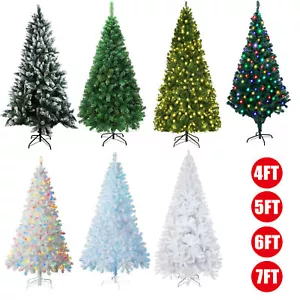 Christmas Tree With LED Lights 1.2/1.5/1.8/2.1M Xmas Tree Bushy Pine Metal Stand - Picture 1 of 22