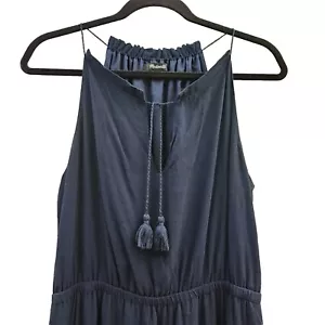 Madewell Viscose Maxi Dress Sz 6 Navy Tassel Tie Sleeveless Lined Elastic Waist - Picture 1 of 11