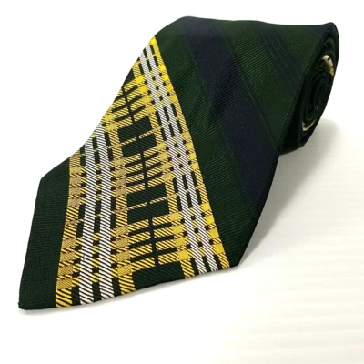 Corbata De Colección Pierre Cardin Garfinkles Verde Dorado Rayas Poliéster a Cuadros Foto 1 de 4