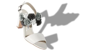 Nuevo Manolo Blahnik Khanfior 90 Blanco Flor Floral Sandalias 41.5 42 - Imagen 1 de 22