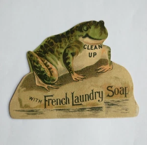 French Laundry Soap Antique Victorian Die Cut Trade Card Frog Kendall Mfg Co - Picture 1 of 2