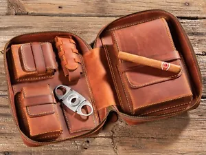 Leather Cigar Case Cigars Accessories Personalized Cigar Box Cigar Holder - Bild 1 von 9
