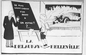 PUBLICITÉ DE PRESSE 1925 VOITURE DELAUNAY BELLEVILLE LE PLUS COURT CHEMIN - Picture 1 of 1