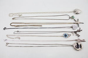 Sterling Silver Pendant Necklaces Enamel Gemstone Locket Disney Floral x 8 (45g)