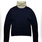 Acne Studios Xs Bryn Clean Aw15 Wool Turtleneck Navy And Cream Ribbed Sweater