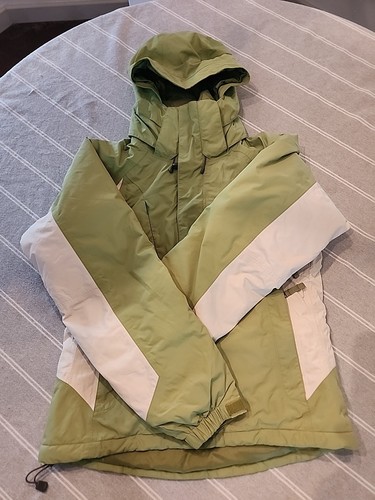 OFF WHITE Giacca antipioggia donna The North Face Hyvent con cappuccio verde lime e bianco sporco taglia S