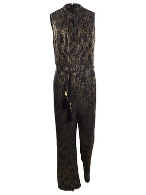 Mono para mujer Tahari ASL estampado con cinturón de cuerda (8, negro/dorado) Foto 1 de 2