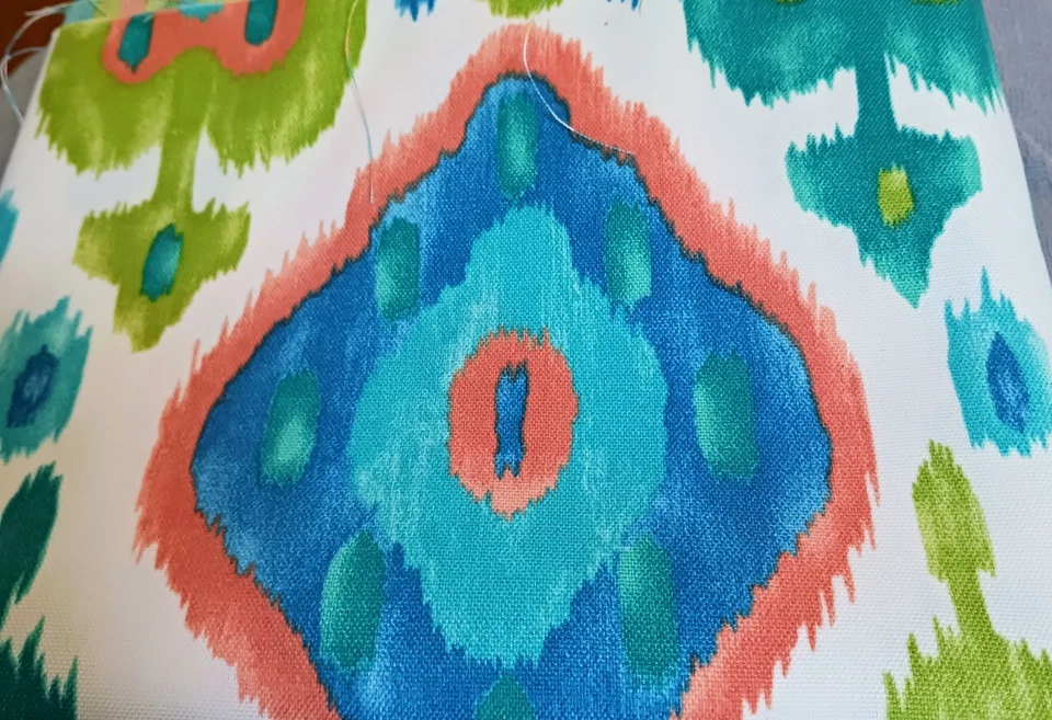 3 Yards of indoor/outdoor Fabric Ikat Green Coral Blue Polyester  - Image 1 of 1