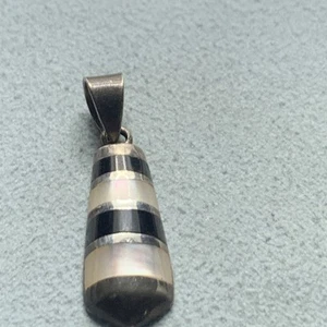 Vintage Black Onyx And Pearl Sterling Silver striped pendant, 925 - Picture 1 of 6