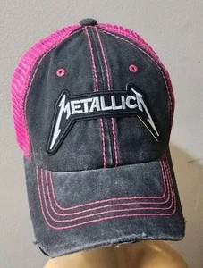 Metallicia Trucker Hat Distressed Cap Black & Pink Mesh METALLICA HAT  - Picture 1 of 16