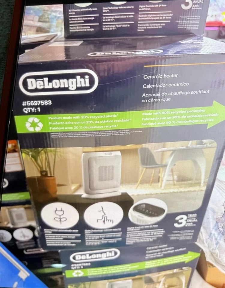 DeLonghi Heater 1500W Personal Space Heater Oscillating #HFXR41K15L (White) - Image 1 of 3