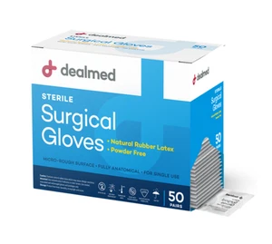 Dealmed Surgical Latex Gloves, Sterile Powder-Free, 50 Pairs/Box - Picture 1 of 57