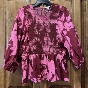 Top túnica Crown & Ivy para mujer talla XL 3/4 mangas abullonadas rosa - Imagen 1 de 5