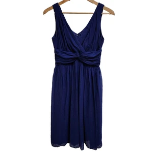 Donna Morgan Kleid Größe 6 blau Seide Twist vorne V-Ausschnitt ärmellos gerafft gefüttert - Bild 1 von 8