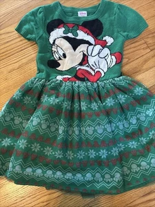 DISNEY Christmas  MINNIE MOUSE Green Tulle Sweater Dress Size M(7-8) - Picture 1 of 6
