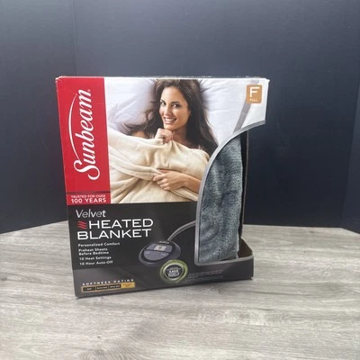 NEW Sunbeam - Velvet - Plush Premium Soft Heated Blanket - Full, Gray - Image 1 of 4
