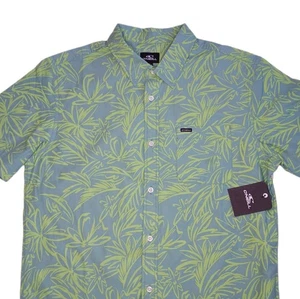 O'Neill Mens Medium Hawiian T Shirt Green Short Sleeve Button Down PREMIUM RT$55 - Picture 1 of 8