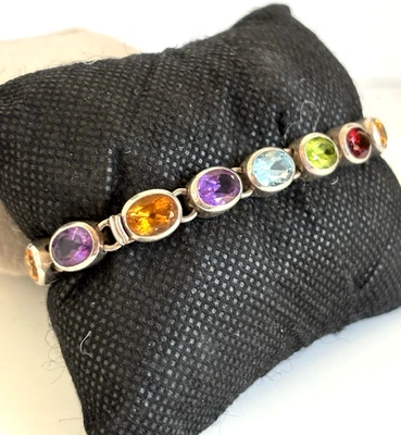 Designer Doug Paulus 925 Multi Gemstone Bracelet Chain Link Signed 7 " - Image 1 of 4