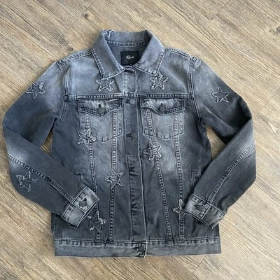 Rails Star Patch Distressed Worn In Faded Black Denim Jacket Womens XSMALL XS - Image 1 of 4
