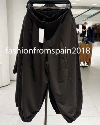 ZARA NEW WOMAN MID-RISE PINSTRIPE PLEATED BALLOON PANTS BROWN 1255/551/700 - Image 1 of 2