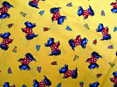 MARY ENGELBREIT SCOTTIE PERRO HENRY LUNARES ROJO SUÉTER AMARILLO TELA DE ALGODÓN FQ Foto 1 de 2