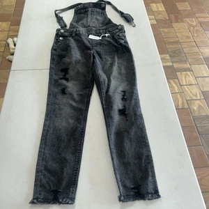 New Justice Girls Repreve  12 Black Wash Denim Overalls Pants Distressed - Picture 1 of 8