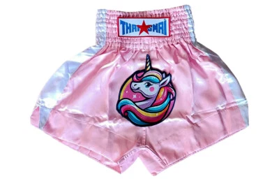 THAISMAI Pink Unicorn Rainbow Embroidery Muaythai Kickboxing Shorts Costume Cartoon Kids