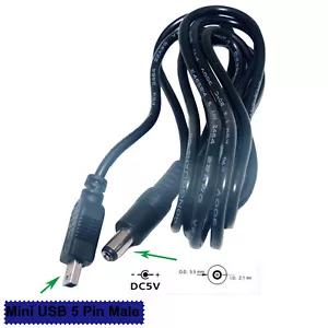 DC Power Supply Adapter Male 5.5mm x 2.1mm To Mini USB 5 Pin Male Charging Cable - Picture 1 of 9