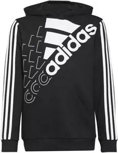 adidas Junior Logo Hooded Sweatshirt Age 7/8 Black RRP £45 Brand New GS2187 - Picture 1 of 7