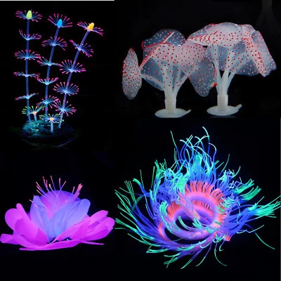 4x Aquarium Decor Landscaping Glowing Coral Fish Tank Coral Sea Anemone Ornament