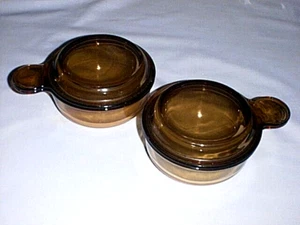 (2) CORNING 150-B Braunglas Mikrowelle & Backofen GRAB IT Schüsseln & Pyrex Glasdeckel - Bild 1 von 5
