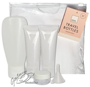 Juego de botellas de viaje exprimibles en bolsa de transporte transparente con cierre de cremallera, aprobado por aeropuerto - Imagen 1 de 2
