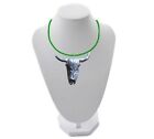 FT195 Longhorn Skull 4.4x3.7cm English Pewter On 18" Green Cord Necklace