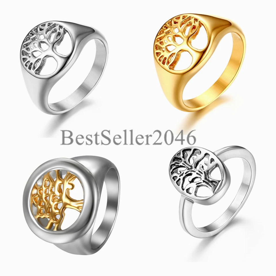 Oxidized Filigree Tree of Life Men Women Stainless Steel Wedding Ring Size 5-11 - Image 1 of 1