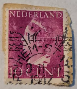 Nederland Postage ~ Queen Wilhelmina ~Violet 10¢ Stamp ~ Posted ~ 1947 ~ O80 - Picture 1 of 6