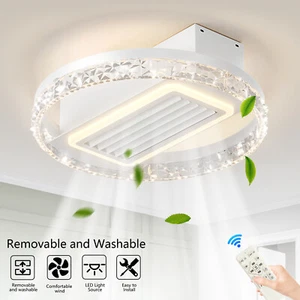 20'' Bladeless Modern White Fan Lights LED Ceiling Light kit With Remote Control - Picture 1 of 12