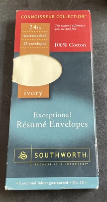 SOUTHWORTH RESUME 25 IVORY #10 ENVELOPES 24 LB CONNOISSEUR WATERMARK  R141-10 - Image 1 of 4