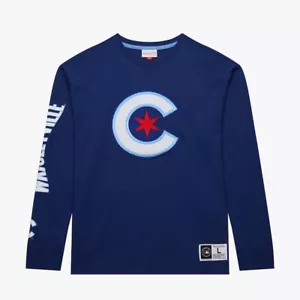 New Mitchell & Ness MLB Chicago Cubs City Connect Premium Long Sleeve T-Shirt. - Picture 1 of 6