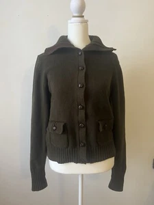 Ralph Lauren Strickjacke mit Wildleder Ellenbogen Patch und Lederknöpfen Med Damen - Bild 1 von 7
