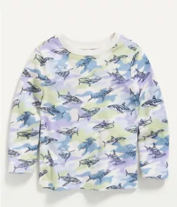 Old Navy Toddler Size 18-24 Months ~ Gray Long Sleeve T-Shirt Tee ~ Camo Sharks - Picture 1 of 2