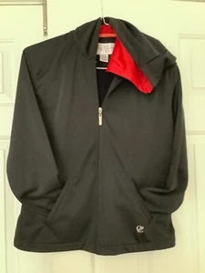 Oleg Cassini Large Reg Womens BlackZip Up Jacket With A Red Hood - Picture 1 of 6