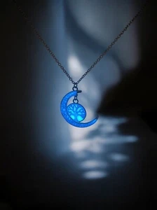 Glow in the Dark Blue Crescent Moon Necklace – Unique Handmade pendant - Picture 1 of 5