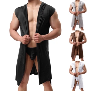 Sexy sombrero sedoso sin mangas de color liso claro para hombre ropa de casa albornoz - Imagen 1 de 32