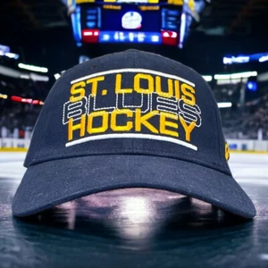St Louis Blues Hat Blue Flex Fit Embroidered Script Logo Hockey Cap M/L - Picture 1 of 6