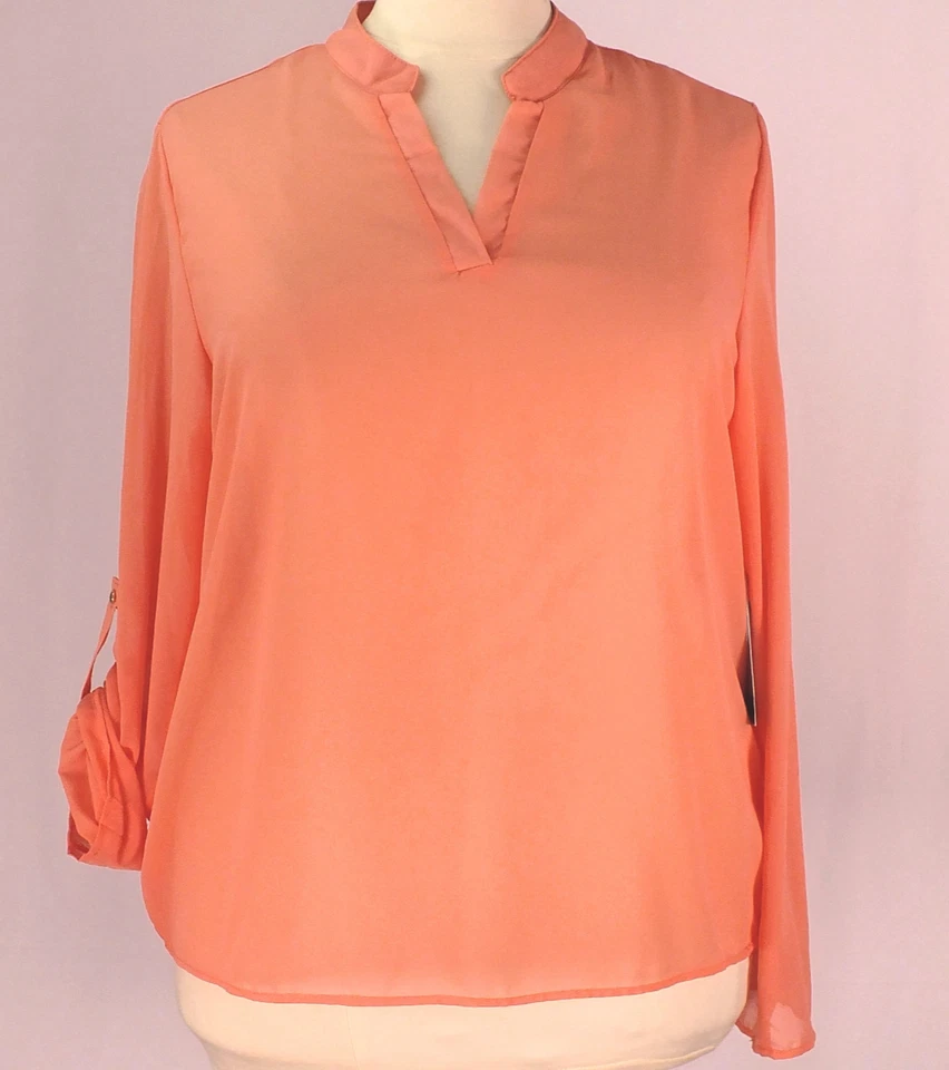NWT Jonathan Martin Orange Plus Size 3X Top Blouse Mandarin Neck Camp Sleeve - Image 1 of 4